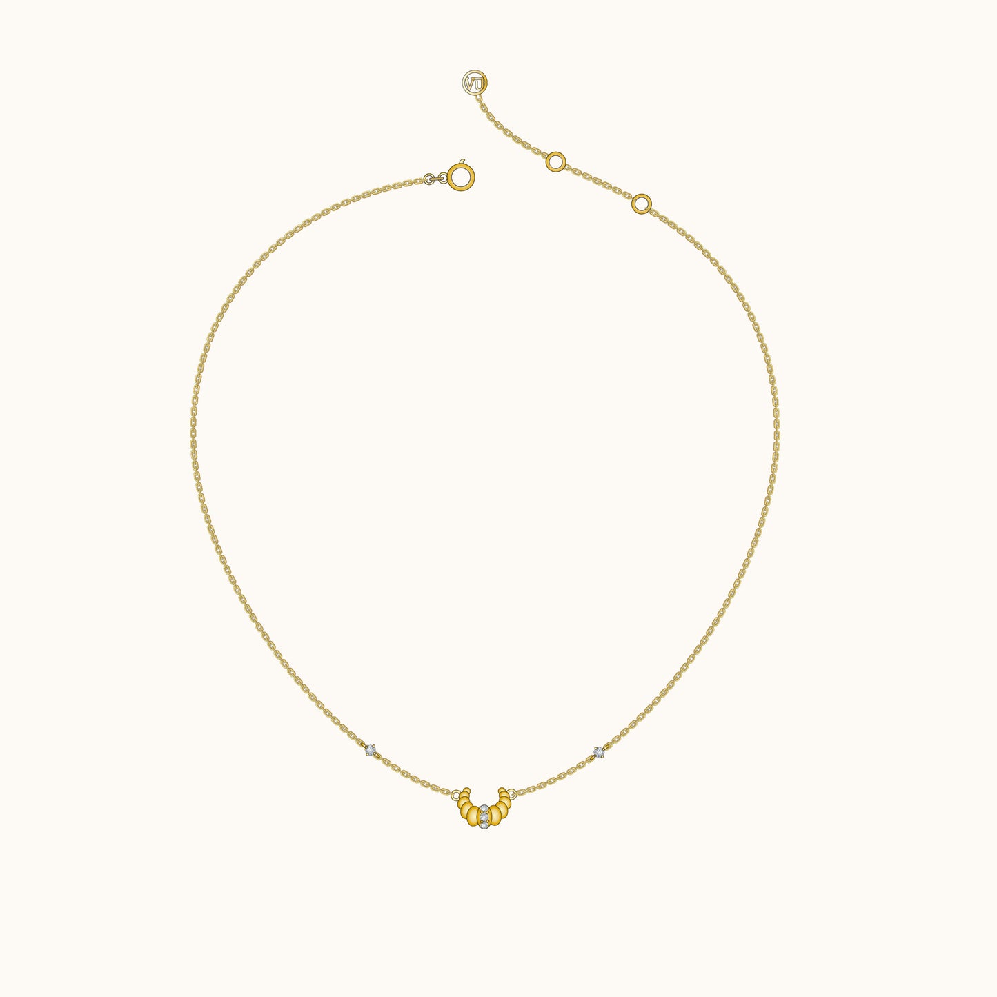 Croissant Dainty CZ Dome Pendant Necklace