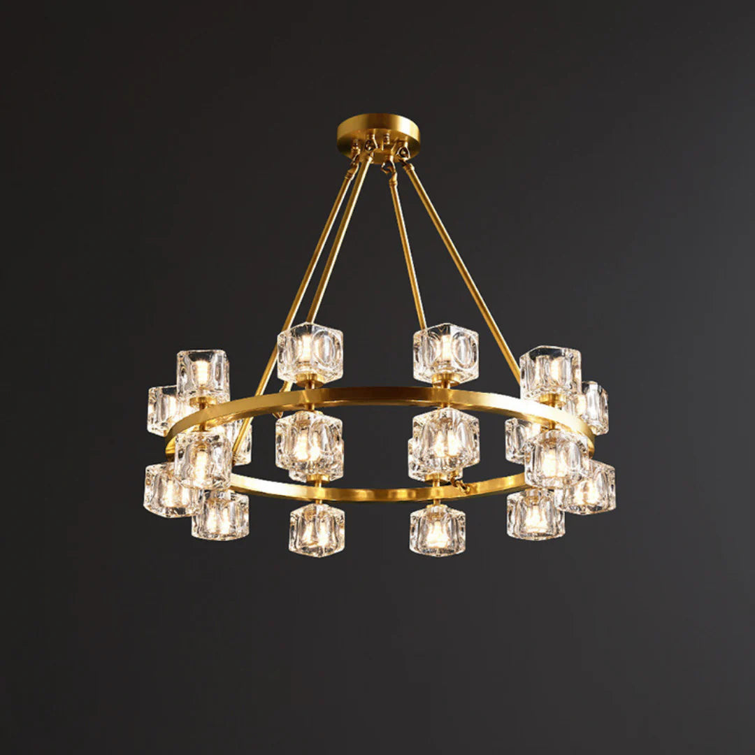 Crystal Cube Gold Chandelier