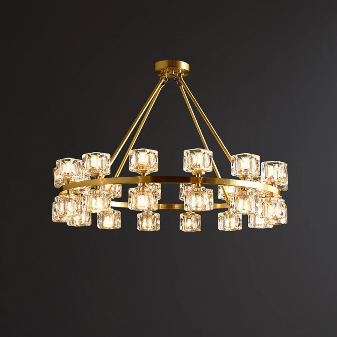 Crystal Cube Gold Chandelier