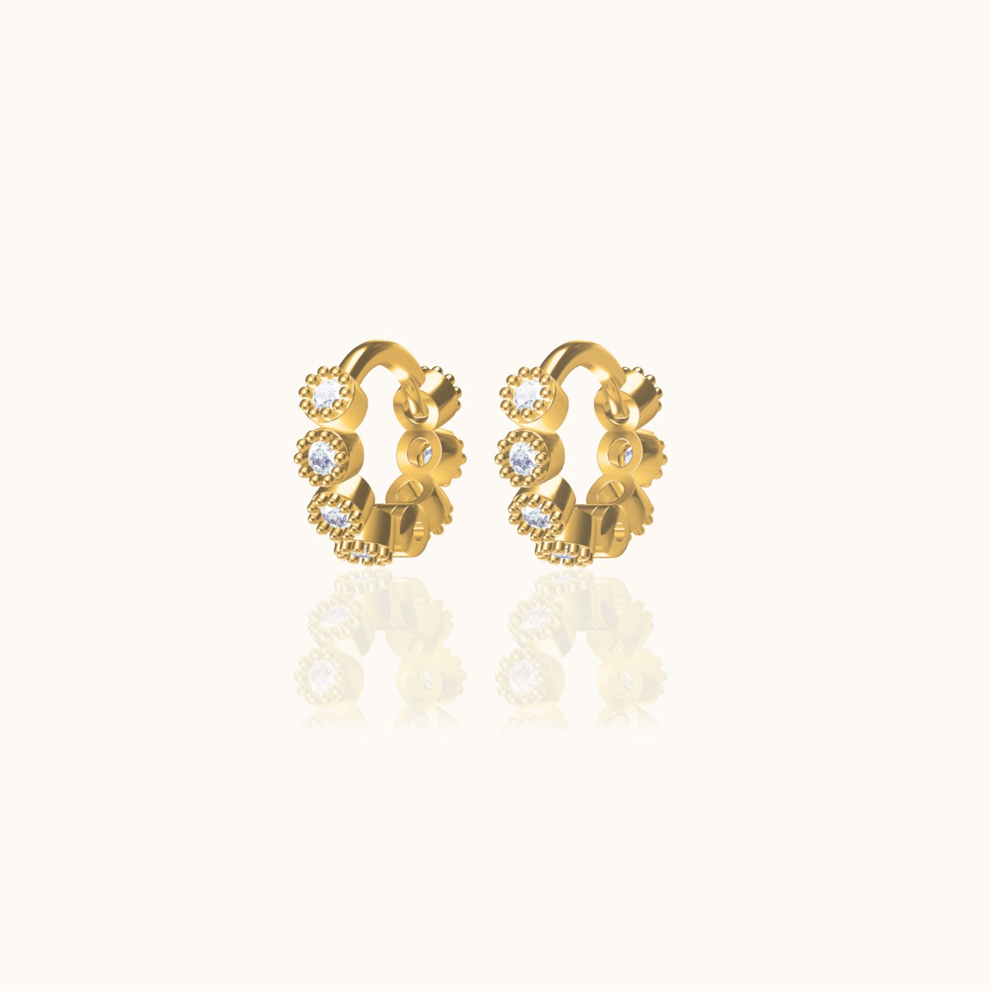 Crystal White CZ Bezel Set Bead Mini Hoop Earrings