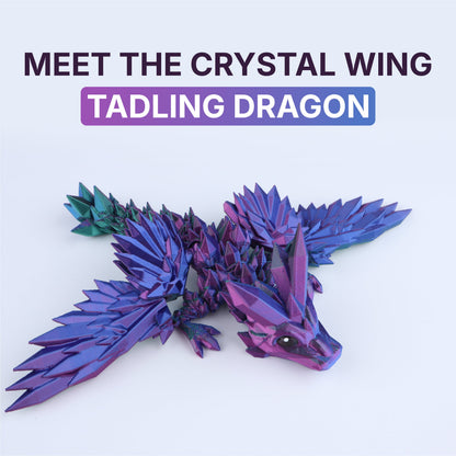 3D Printed Crystal Wing Tadling Dragon Fidget Toy – Articulated Fantasy Desk Toy Gift