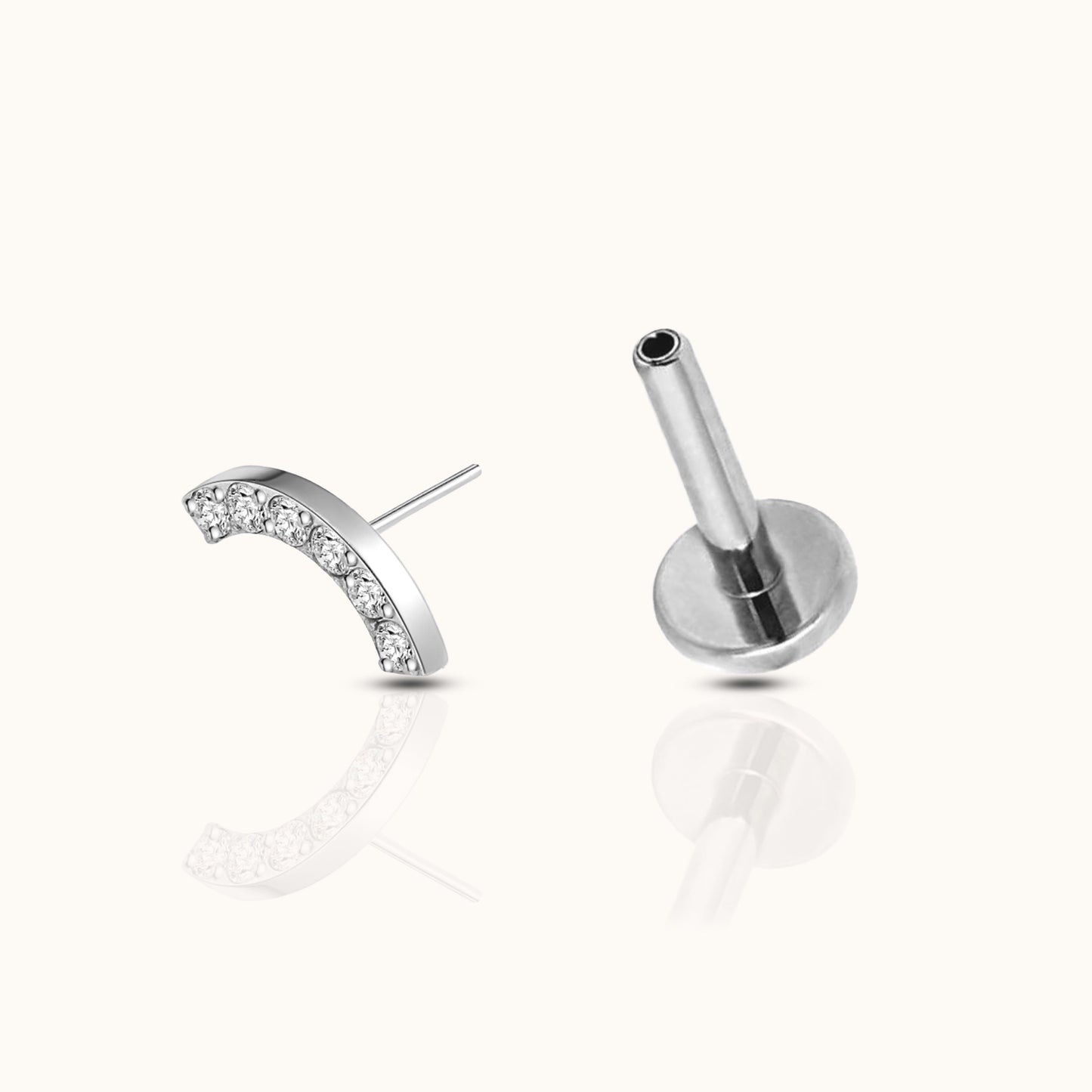 Smiley Curved Bridge White CZ Threadless Labret Titanium Flat Back Earring