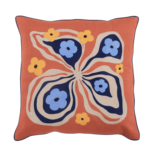 Hand Embroidered Bouquet Pillow Cover 20" x 20"