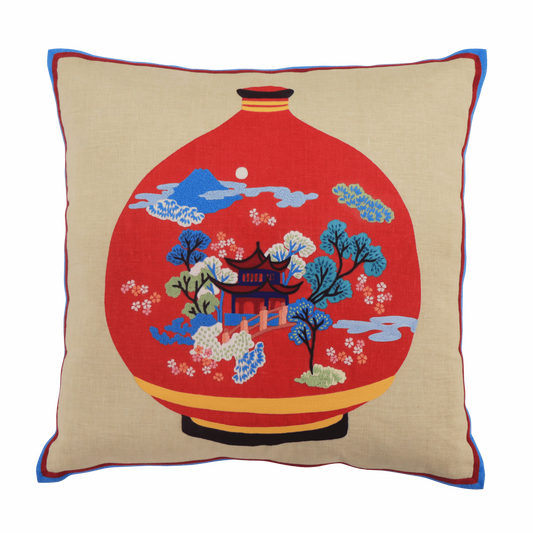 Hand Embroidered Still Life Pillow Cover 20" x 20"