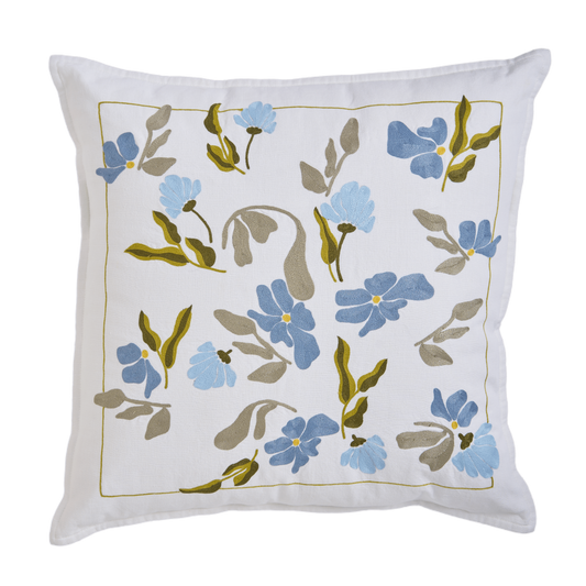 Hand Embroidered  Bouquet Pillow Cover 20" x 20"