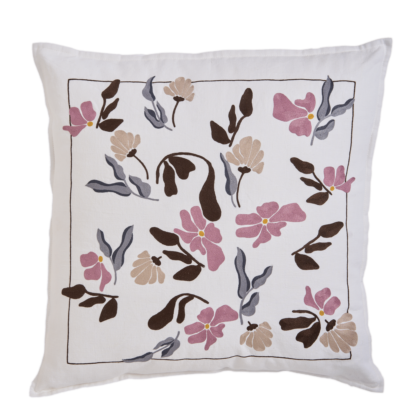 Hand Embroidered  Bouquet Pillow Cover 20" x 20"