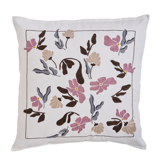 Hand Embroidered  Bouquet Pillow Cover 20" x 20"