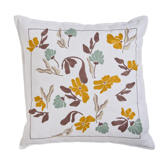 Hand Embroidered  Bouquet Pillow Cover 20" x 20"