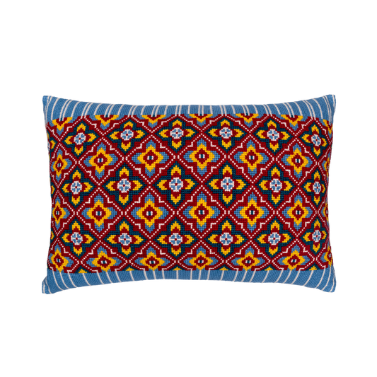 Hand Embroidered Cross-Stitch Pillow Cover 14" x 20"