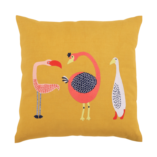 Hand Embroidered Birds Pillow Cover 20" x 20"