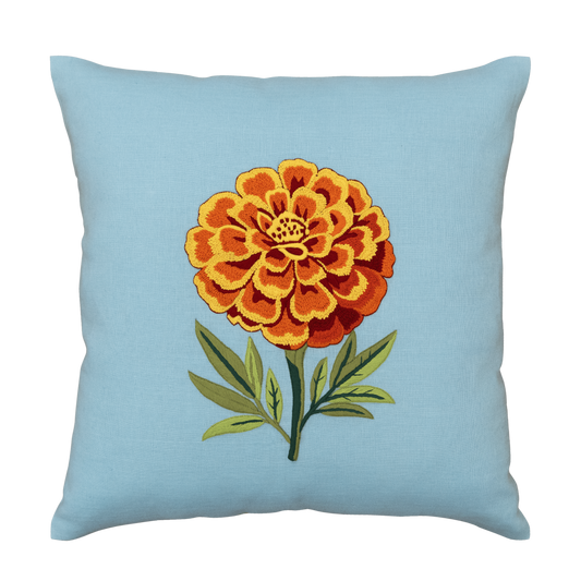 Hand Embroidered Marigold Majesty Pillow Cover 20" x 20"