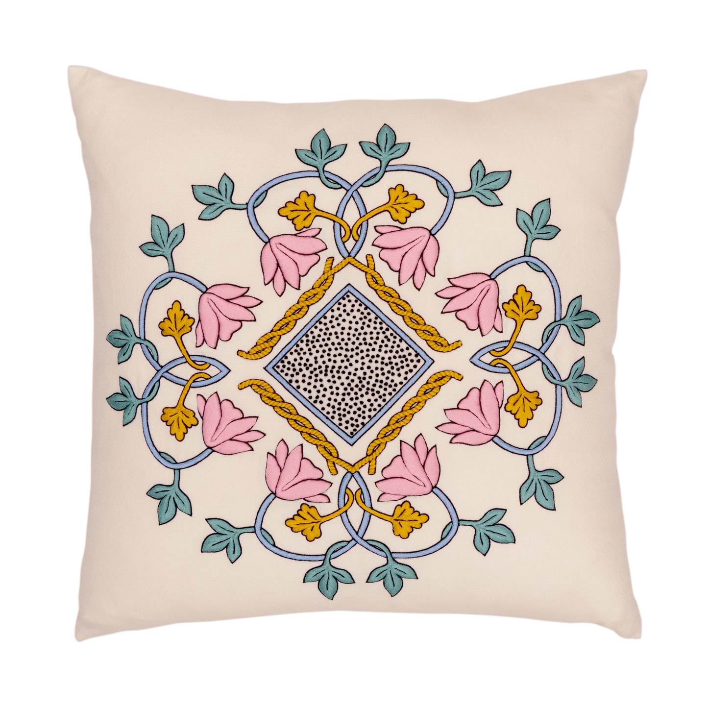 Hand Embroidered Merino Wool Pillow Cover 20" x 20"