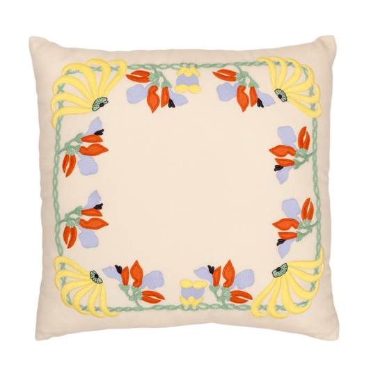 Hand Embroidered Merino Wool Pillow Cover 20" x 20"