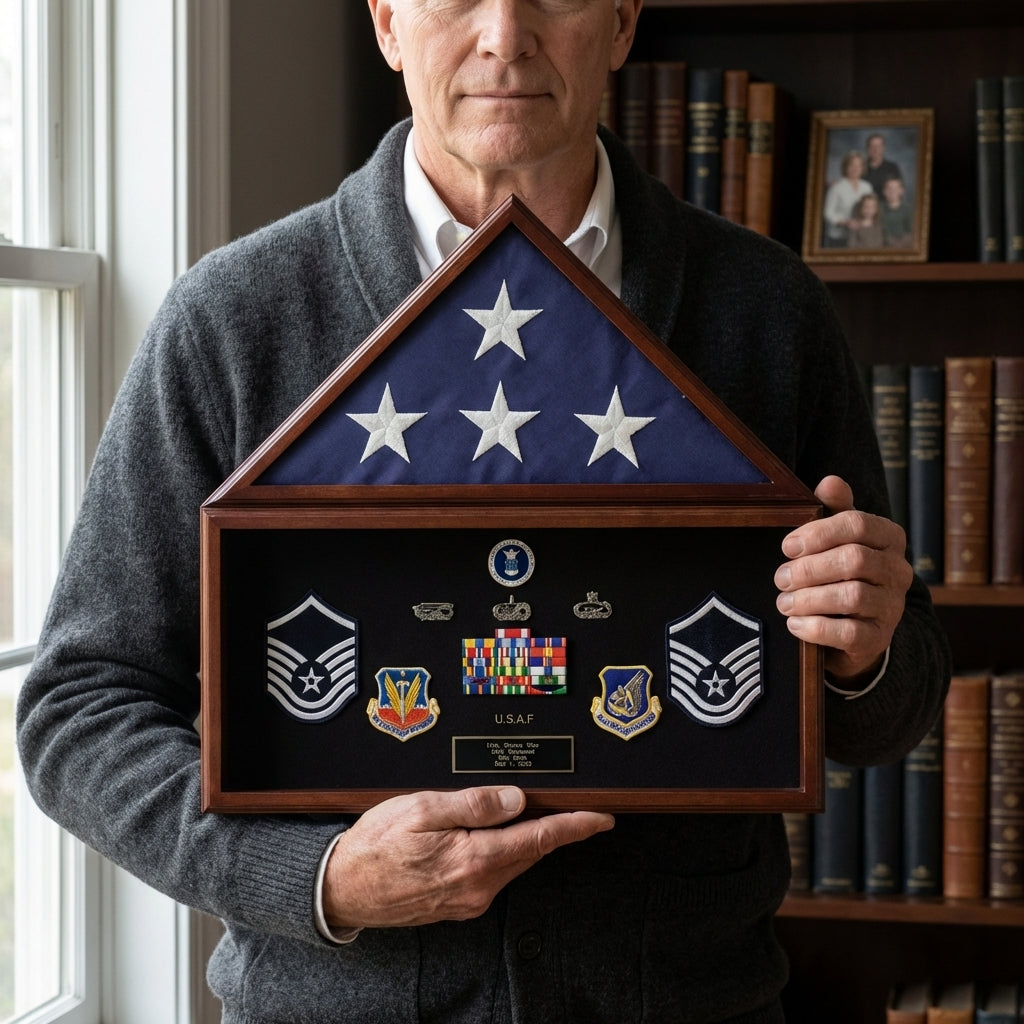 Burial Flag Medal Display case, Flag Document Holder, 4' x 6' flag