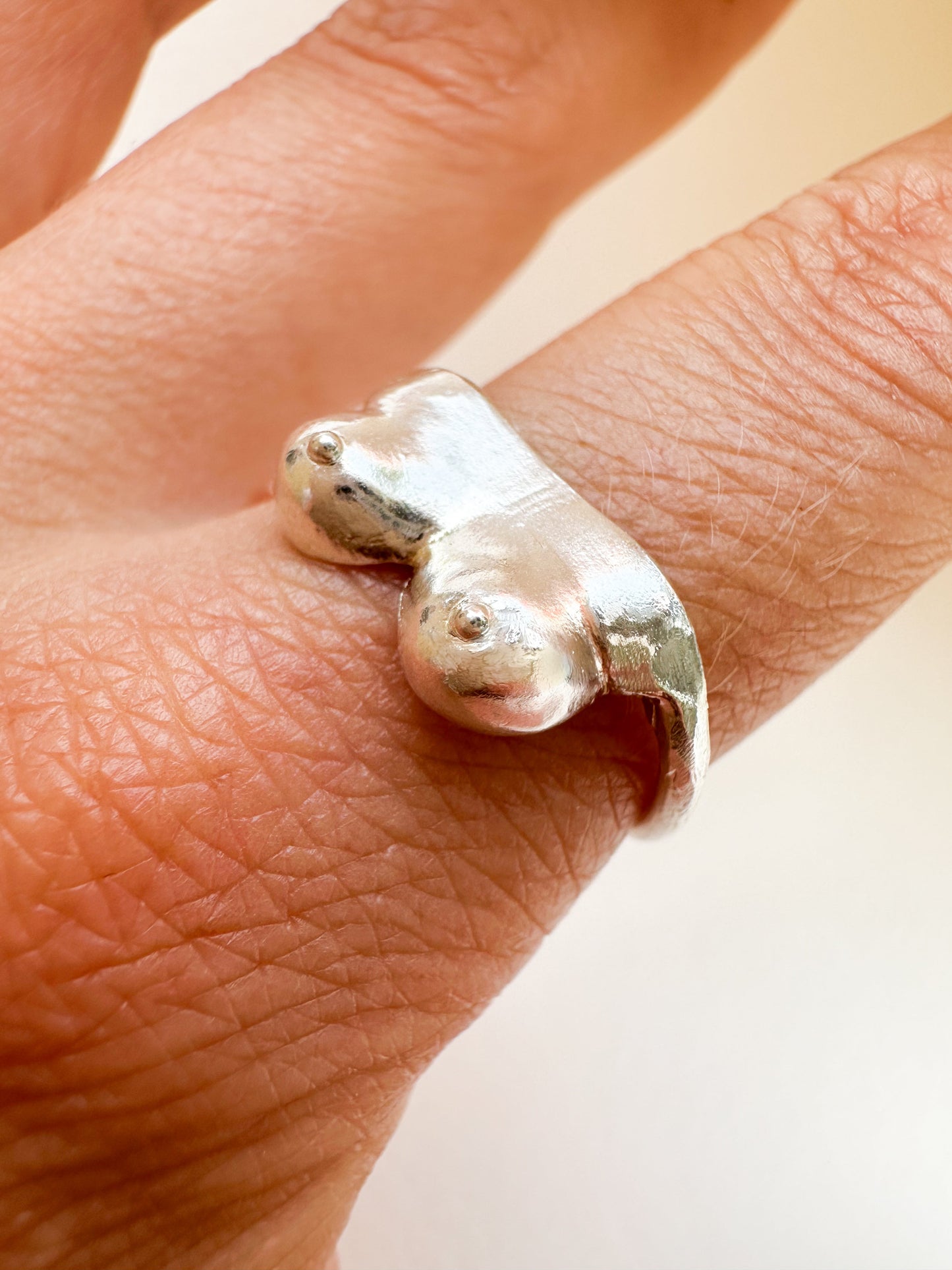 Breastful Bling, Silver boob ring, breast cancer awareness ring, Titty Trinket, Mammary Magic ring.