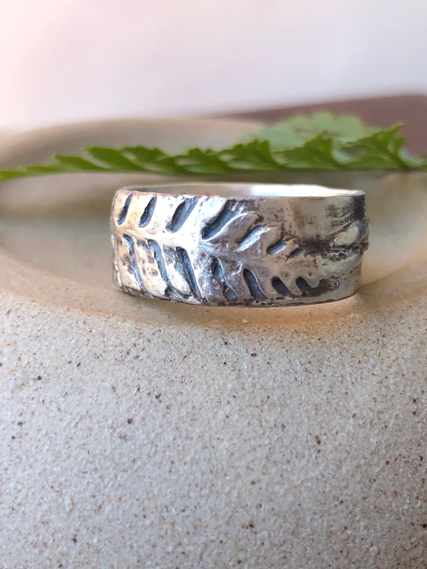Fern ring band with two graceful ferns, perfect wedding band Handmade in Sterling Silver