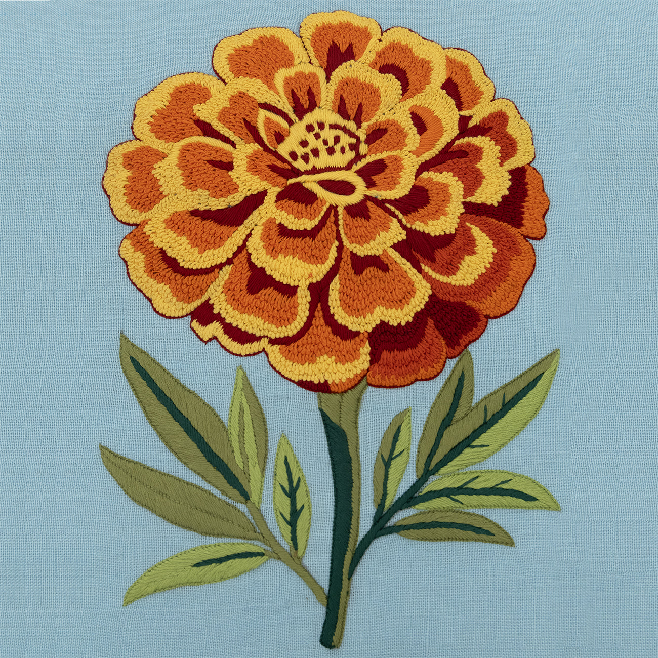 Hand Embroidered Marigold Majesty Pillow Cover 20" x 20"