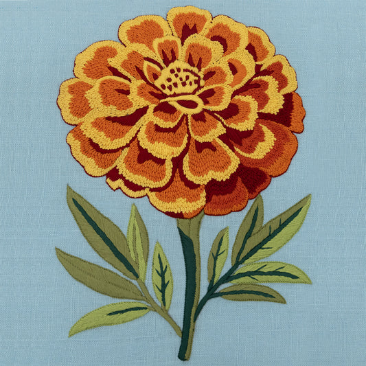 Hand Embroidered Marigold Majesty Pillow Cover 20" x 20"