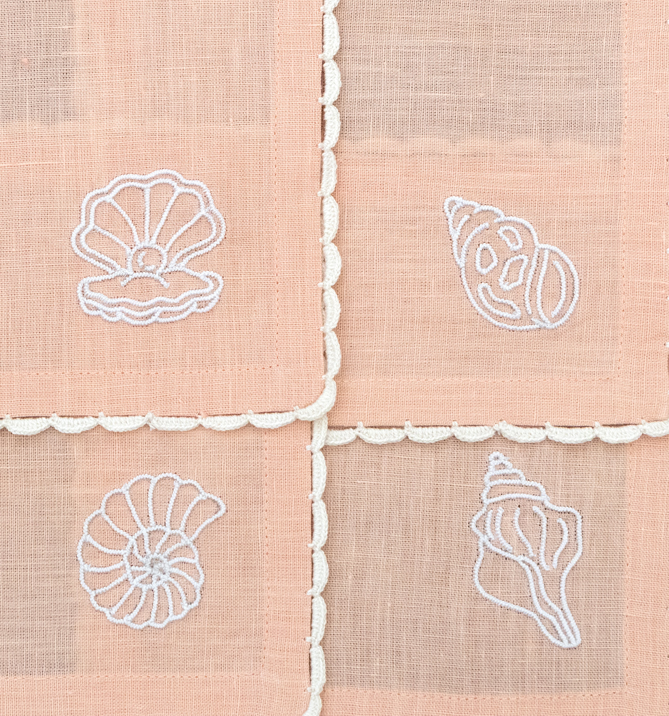 Hand Embroidered Marine Life Cocktail Napkins 6" x 6" (Set of 4)