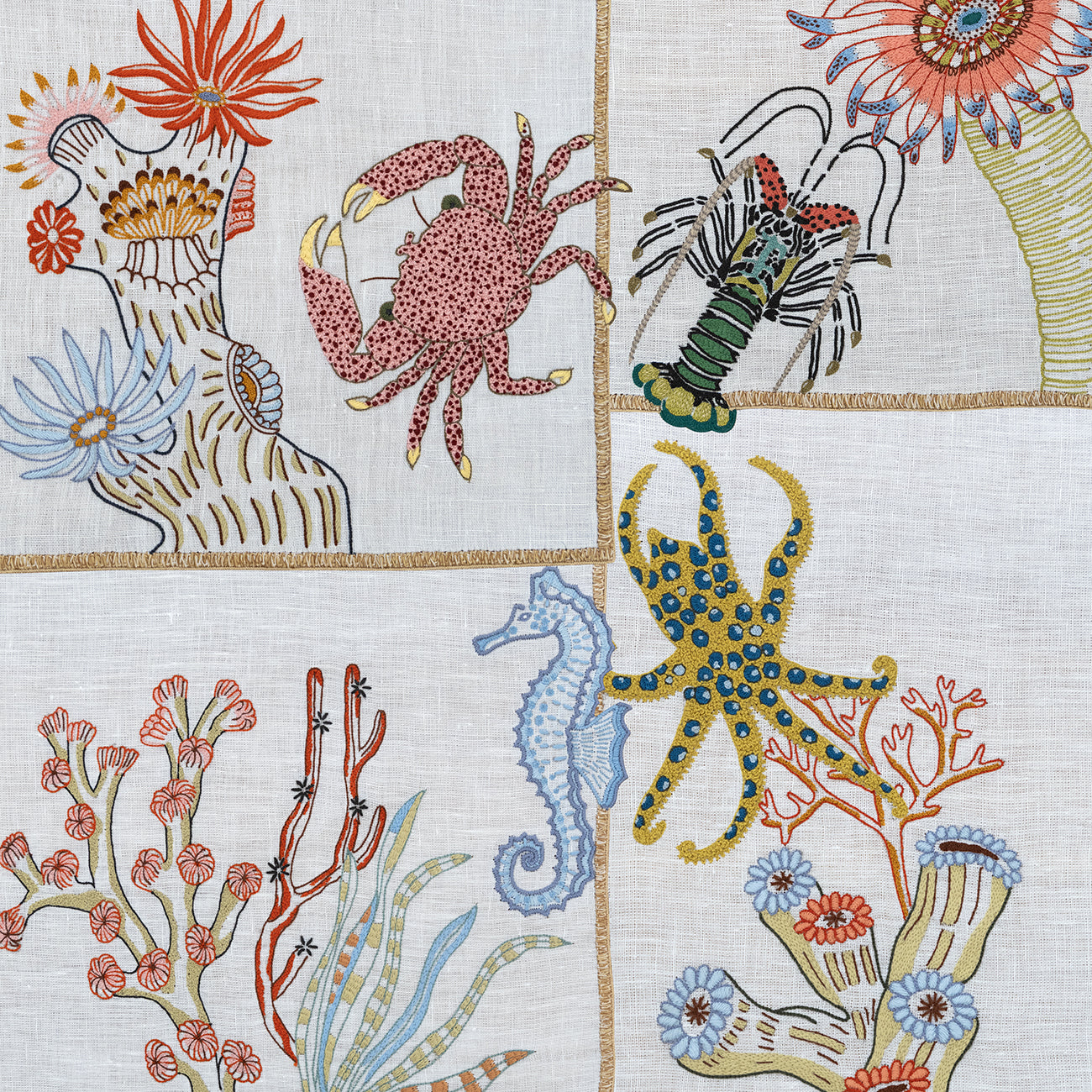 Hand Embroidered Marine Life Placemats 14" × 18" (Set of 4)
