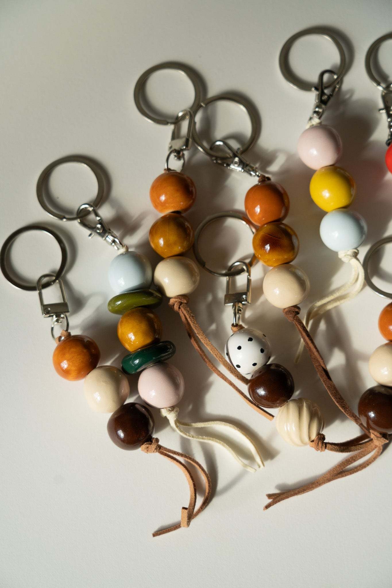 Handmade Ceramic Beaded Keychain in Pastel Tones