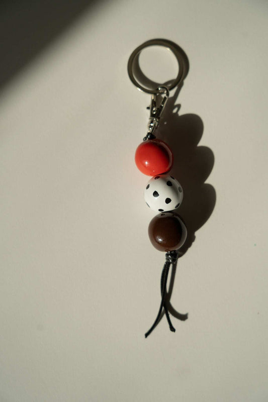 Handmade Ceramic Beaded Keychain in Brown and Red Tones