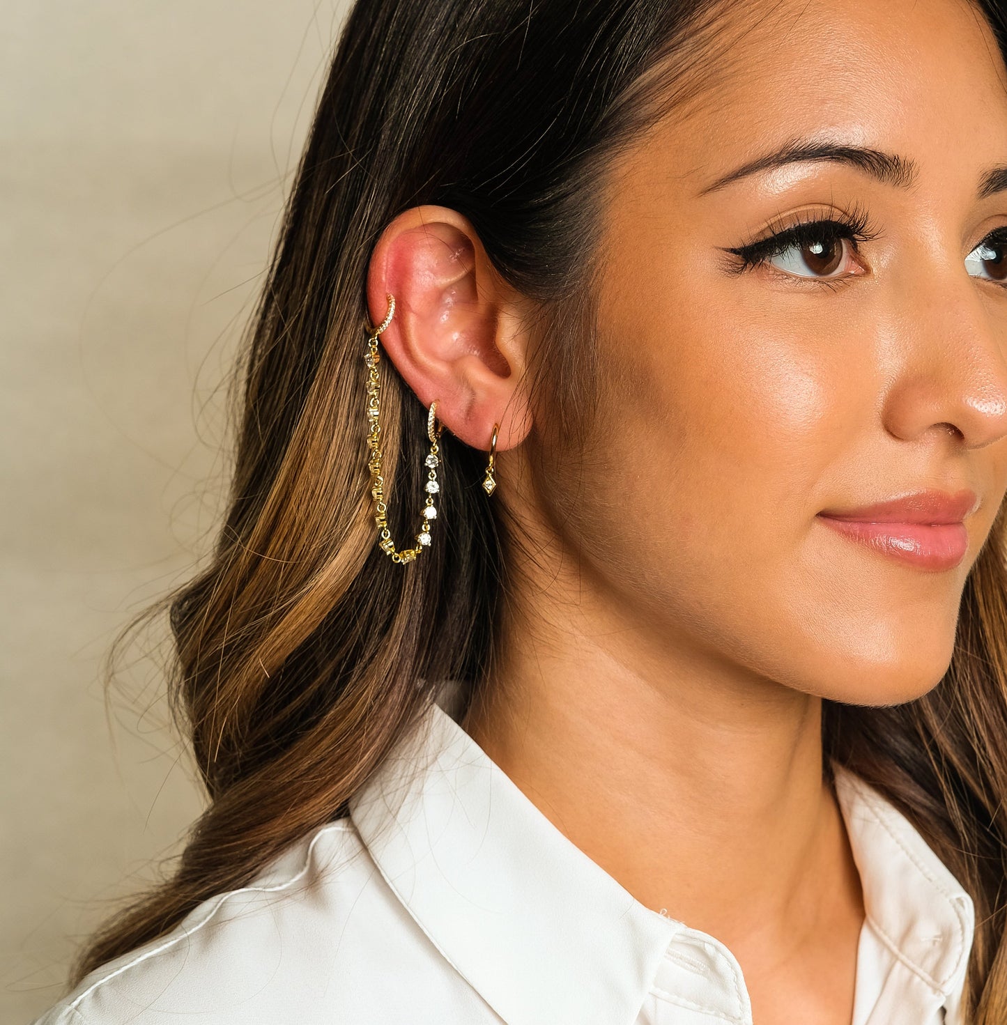CZ Chain Double Hoop Earrings