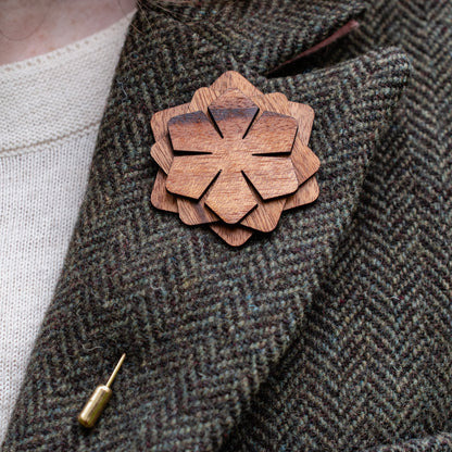Wood Brooch | Layered Dahlia Rosette