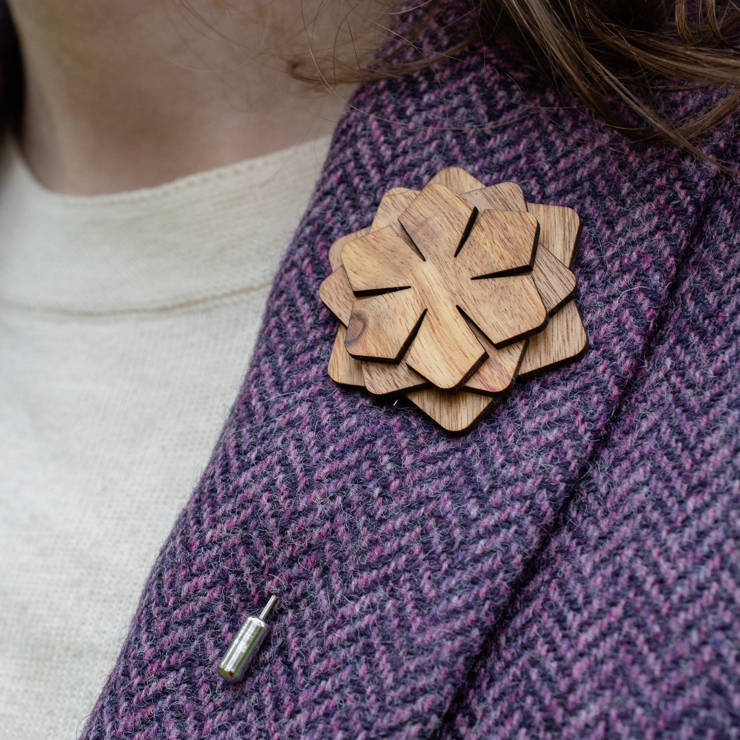 Wood Brooch | Layered Dahlia Rosette