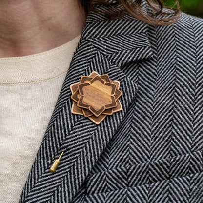 Wood Brooch | Layered Lotus