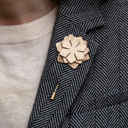 Wood Brooch | Layered Dahlia Rosette