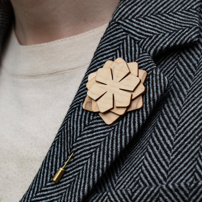 Wood Brooch | Layered Dahlia Rosette