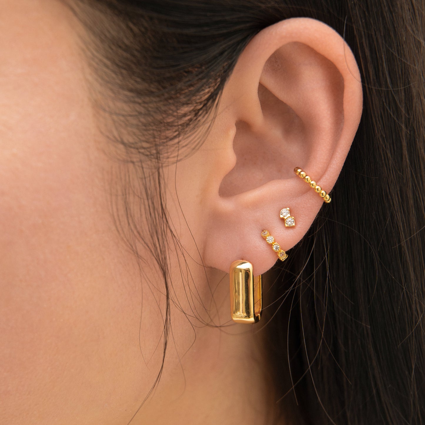 Crystal White CZ Bezel Set Bead Mini Hoop Earrings