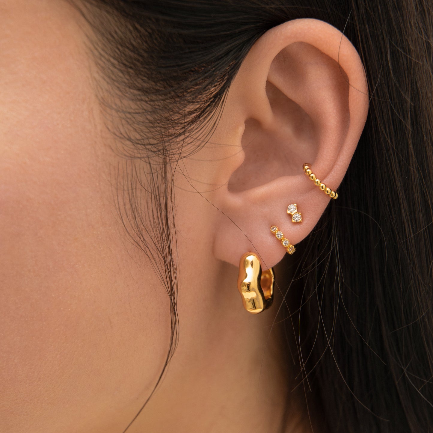 Floral Hexagon Chubby Hoop Earrings