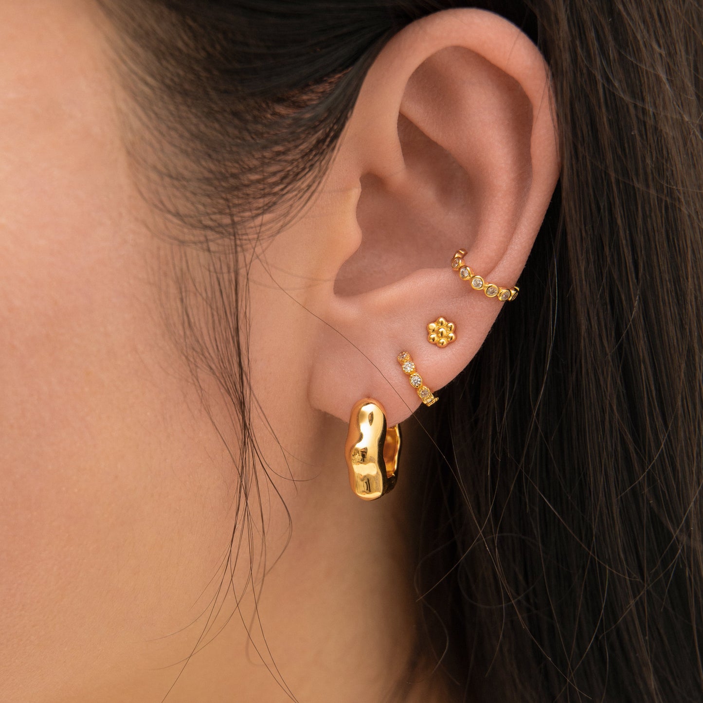 Floral Hexagon Chubby Hoop Earrings