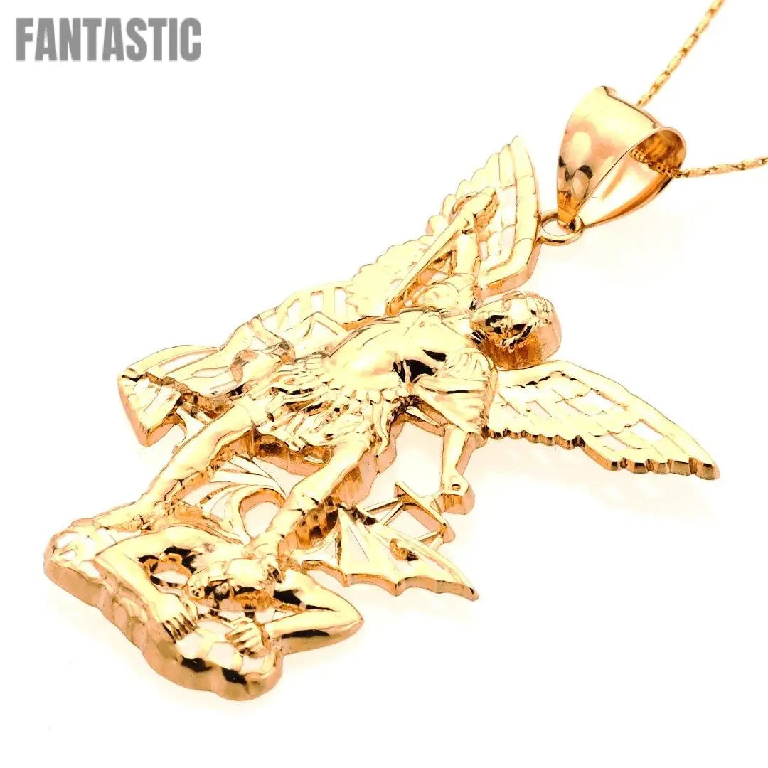 14K Gold Diamond-Cut Saint Michael Pendant