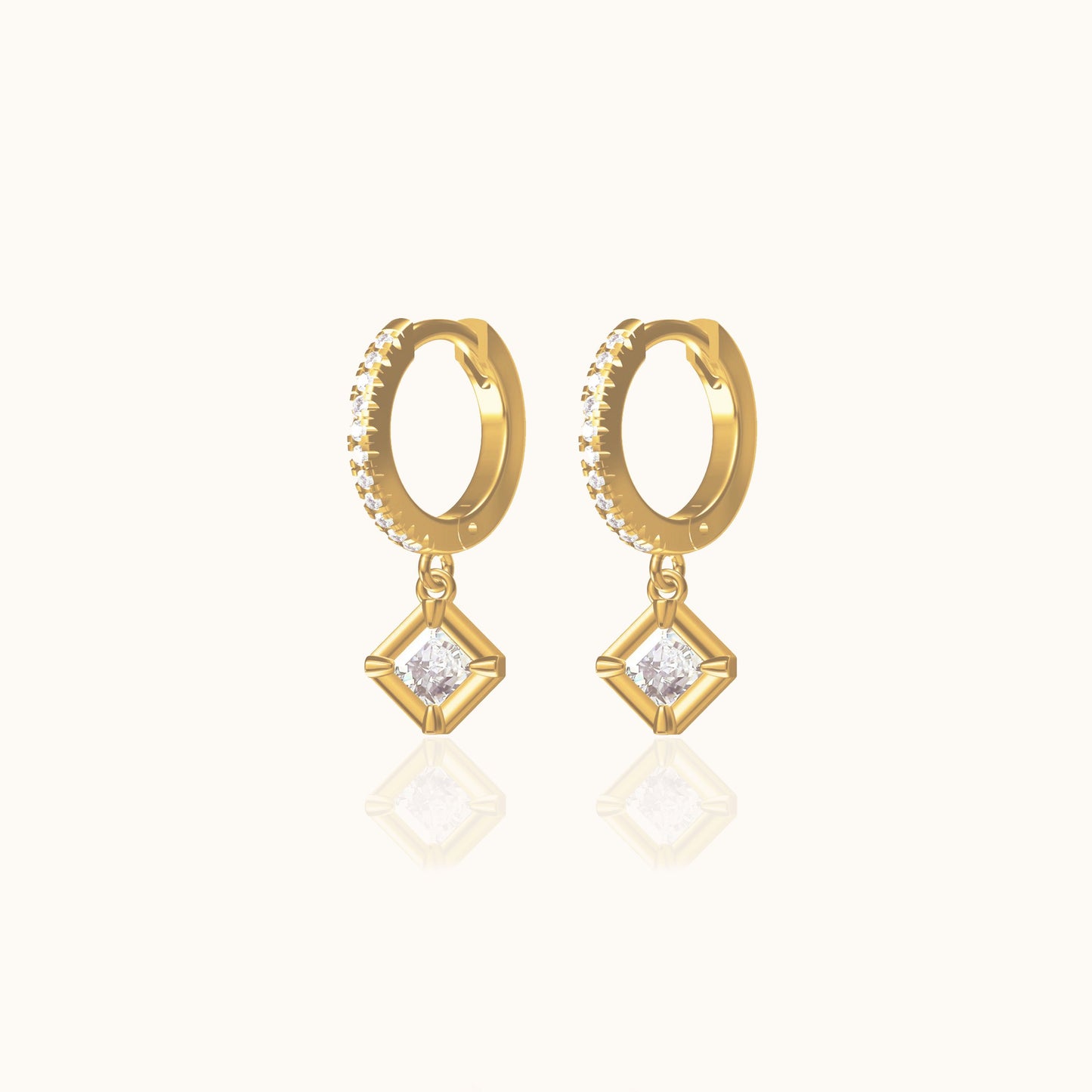 Diamond Shaped Dangle CZ Pave Hoop Earrings