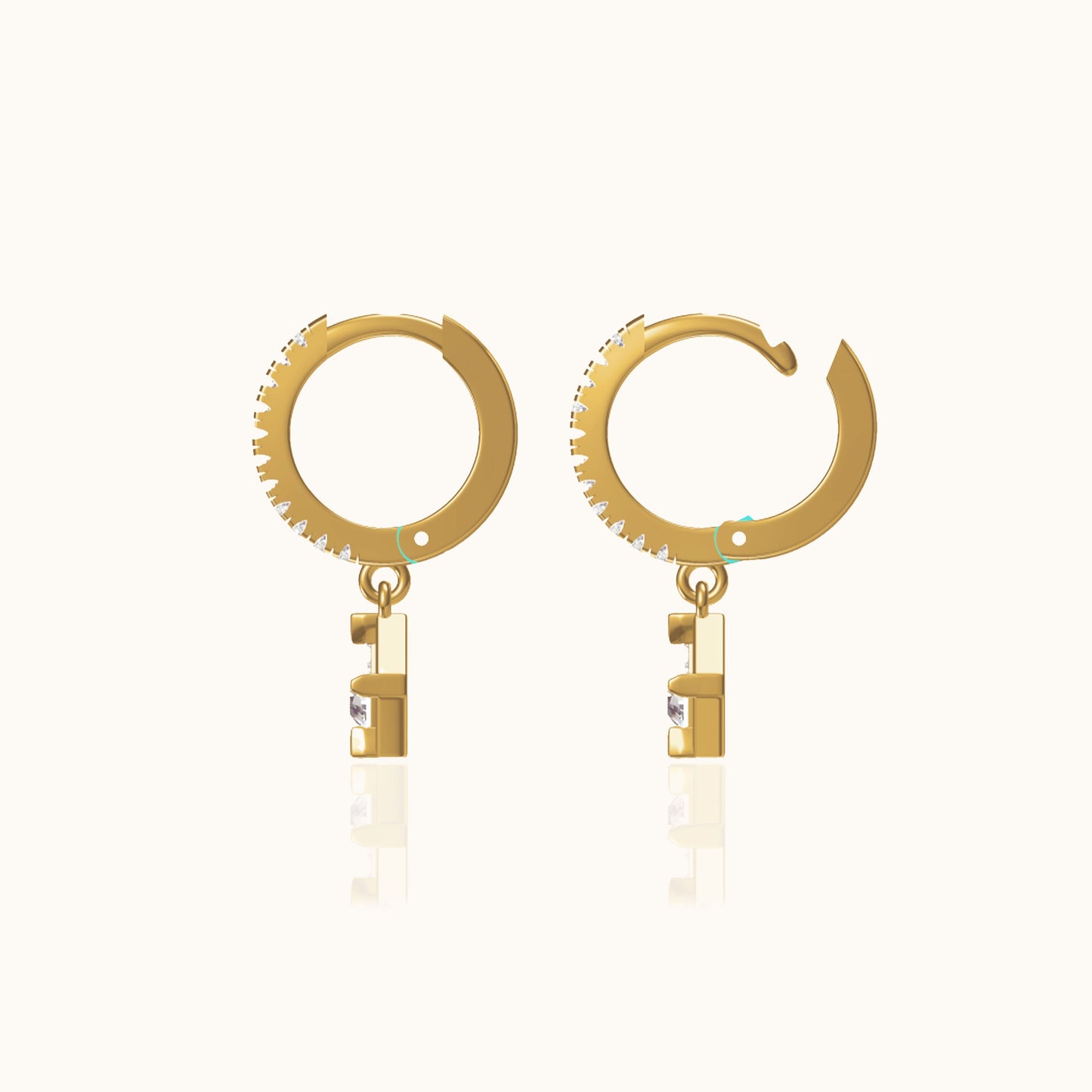 Diamond Shaped Dangle CZ Pave Hoop Earrings