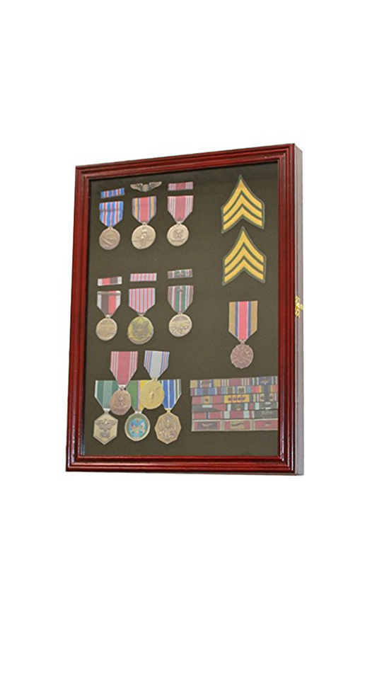 Display Case Wall Frame Cabinet for Military Medals, Pins, Patches, Insignia, Ribbons & Brooches