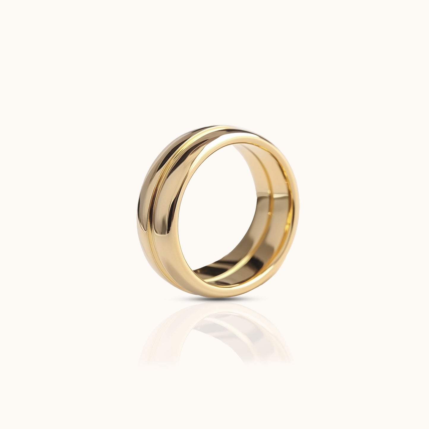 Double Layer Chunky Band Titanium PVD Gold Ring