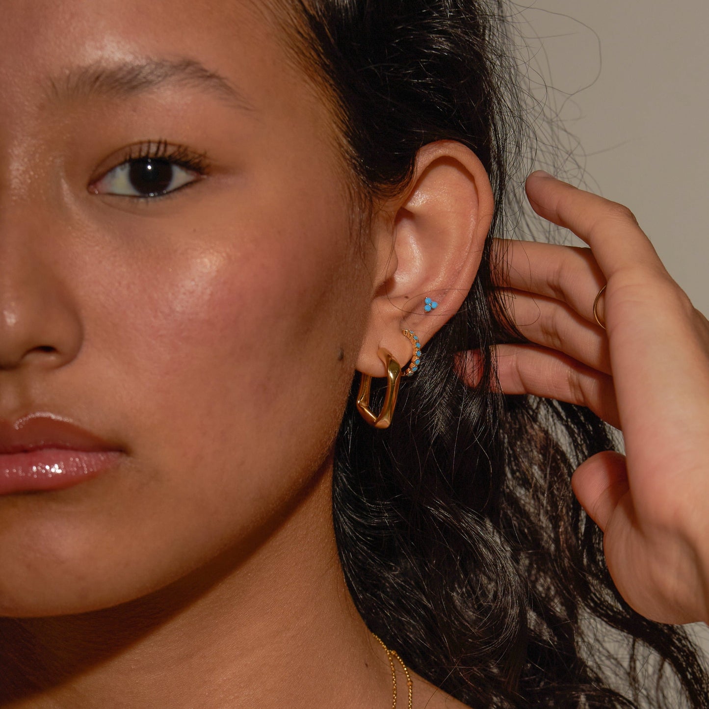 Blue Turquoise Trefoil Stud Earrings