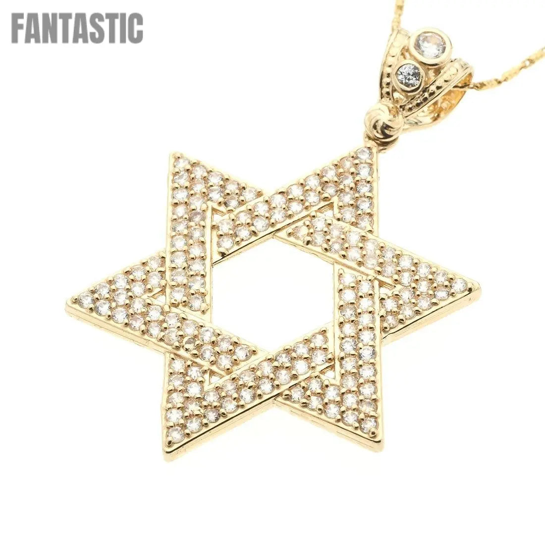 14K Gold CZ Big Star of David Pendant