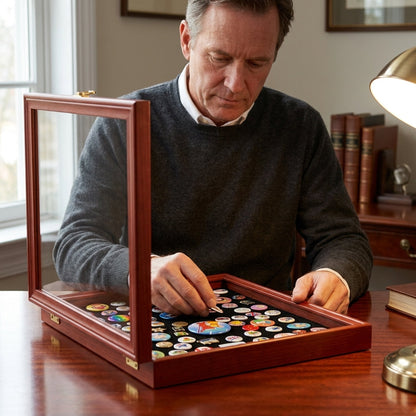 Collector Medal/Lapel Pin Display Case Holder Cabinet Shadow Box - Oak