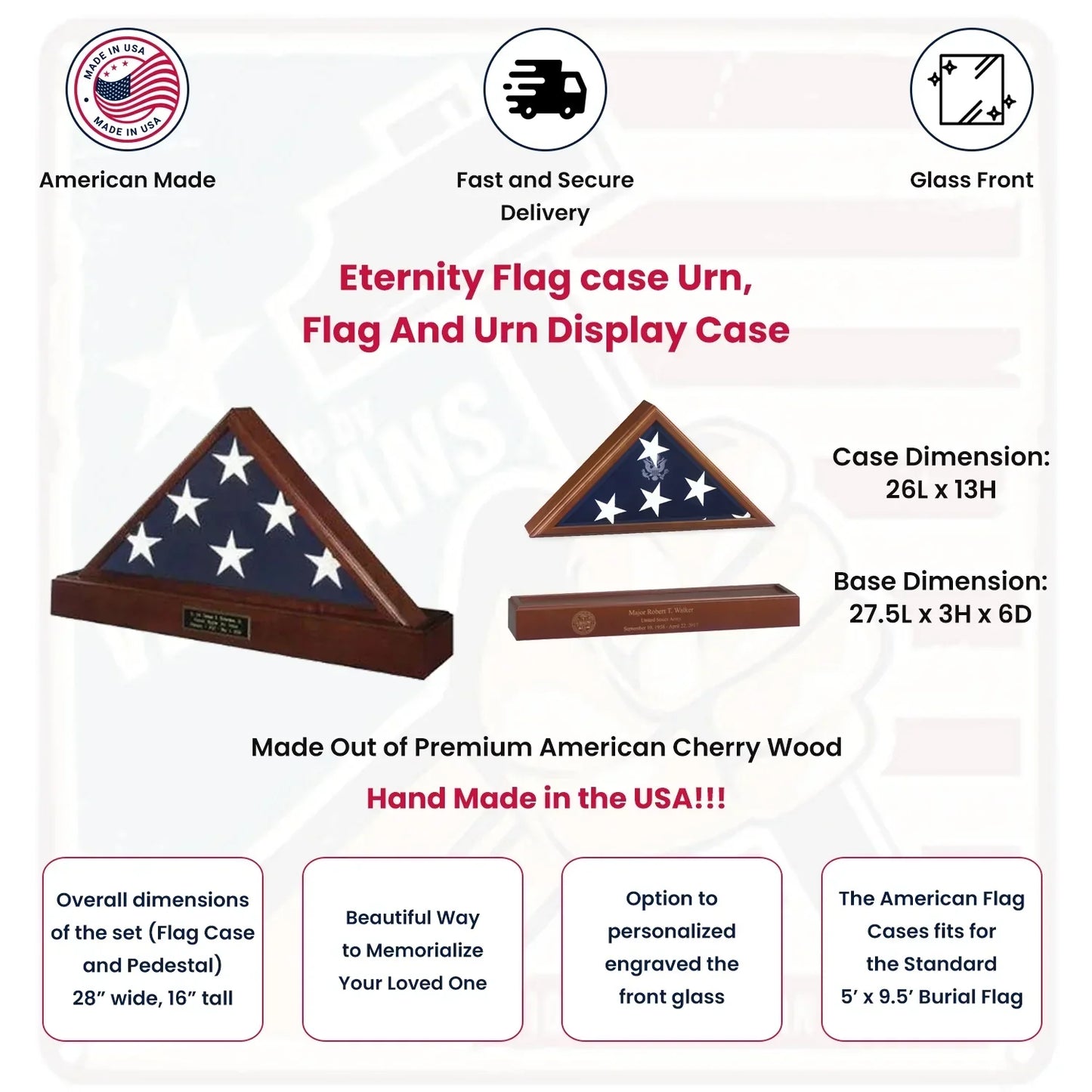 Flag and urn display case, Eternity Flag case, Flag Display Case