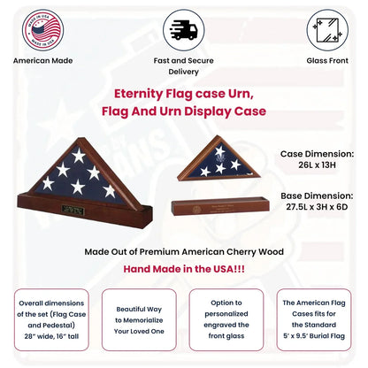 Eternity Flag Case Urn, Flag and Urn Display Case, Cherry