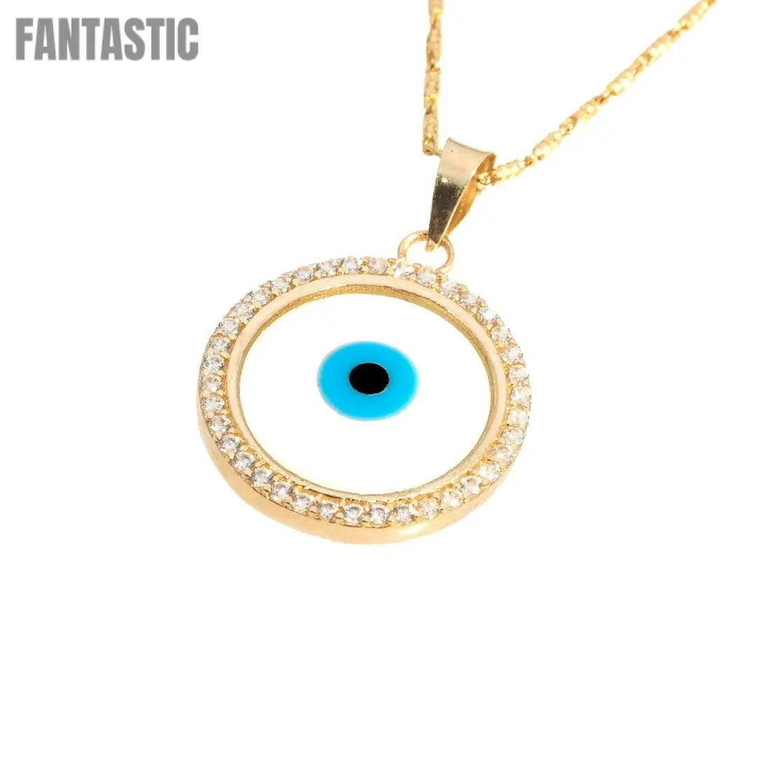 14K Gold CZ Evil Eye Pendant