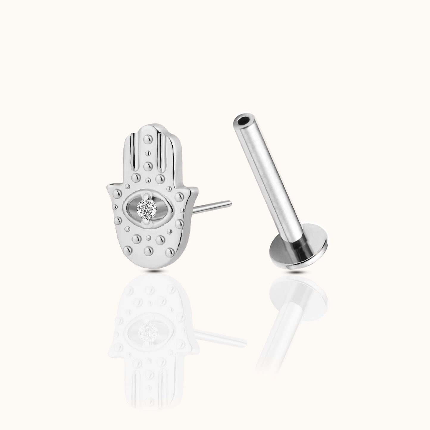 Evil Eye Protective Hamsa Hand Threadless Labret Titanium Flat Back Earring