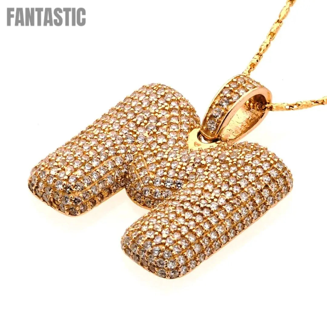 14K Gold CZ Initial Letter M Pendant