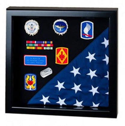 Flag Display Case showcases both the flag and military awards.
