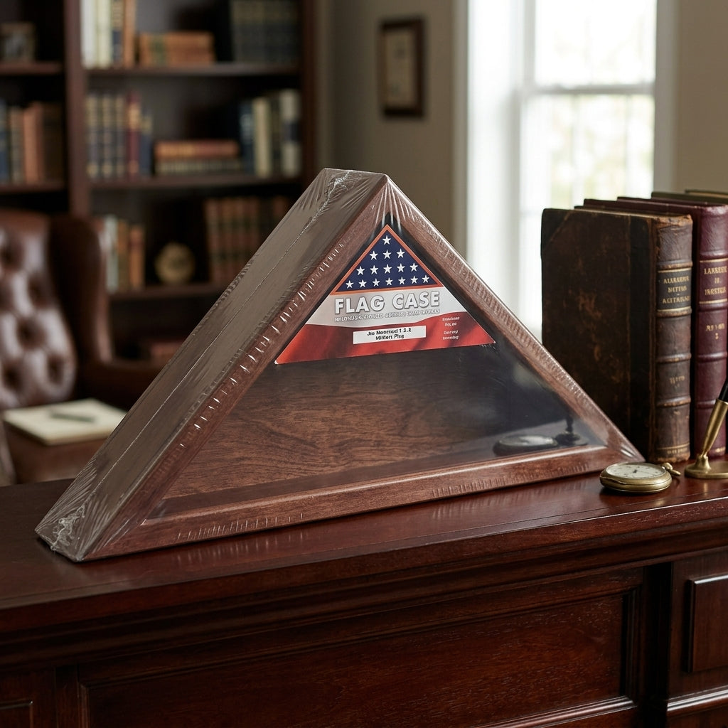 Cherry Wood Triangle Flag Display Case for 3'x5' Flag